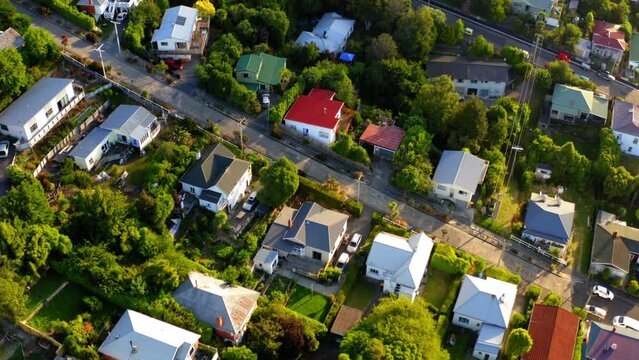 Drone view over a residential district in Dunedin, New Zealand