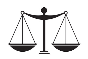 Isolated Black Scales of Justice Icon, Vector Illustration on white Background. Legal Concept