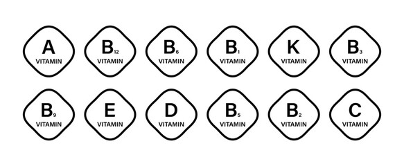 Set of multi vitamin complex icons isolated on background. Vector illustration