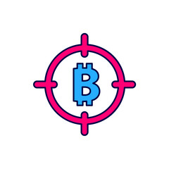 Obraz premium Filled outline Bitcoin in the target icon isolated on white background. Investment target icon. Vector
