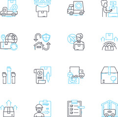 Inventory hub linear icons set. Storage, Assets, Stock, Supplies, Warehouse, Management, Logistics line vector and concept signs. Equipment,Tracking,Efficiency outline illustrations
