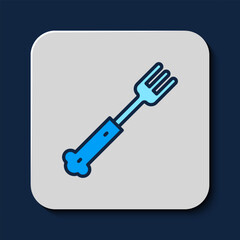 Filled outline Fork icon isolated on blue background. Cutlery symbol. Vector