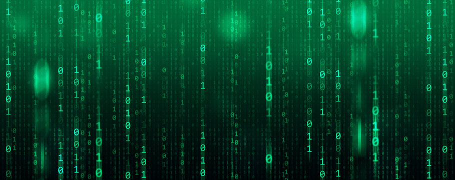 Binary Code backgrounds, a sequence of zero and one number on a green background. Numbers of the computer matrix. The concept of coding and cybersecurity