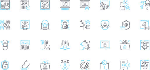 Information Protection linear icons set. Encryption, Privacy, Security, Cybersecurity, Firewall, Antivirus, Authentication line vector and concept signs. Authorization,Access,Backup outline