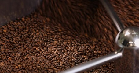 Professional coffee machine for roasting arabica beans. Close-up. Arabica coffee production.