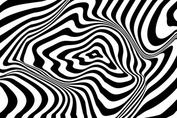 Optical Psychedelic Spiral with Twist Striped. Background Abstract Line Black and White Color. Swirl Hypnotic Pattern. Vector illustration