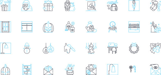 Creative aspects linear icons set. Innovation, Aesthetics, Imagination, Expression, Originality, Inspiration, Artistry line vector and concept signs. Ingenuity,Vision,Uniqueness outline illustrations