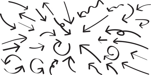 black hand drawn arrow set.Collection of hand drawn isolated arrows.doodle arrows..
