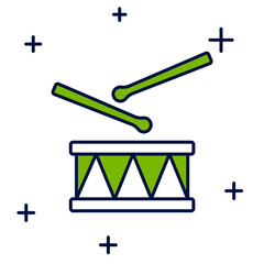 Filled outline Drum with drum sticks icon isolated on white background. Music sign. Musical instrument symbol. Vector