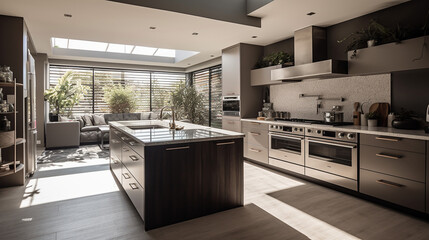 Fototapeta na wymiar A luxury kitchen of a beautiful bright modern style, generative AI