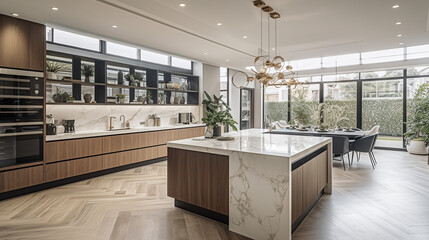A luxury kitchen of a beautiful bright modern style, generative AI