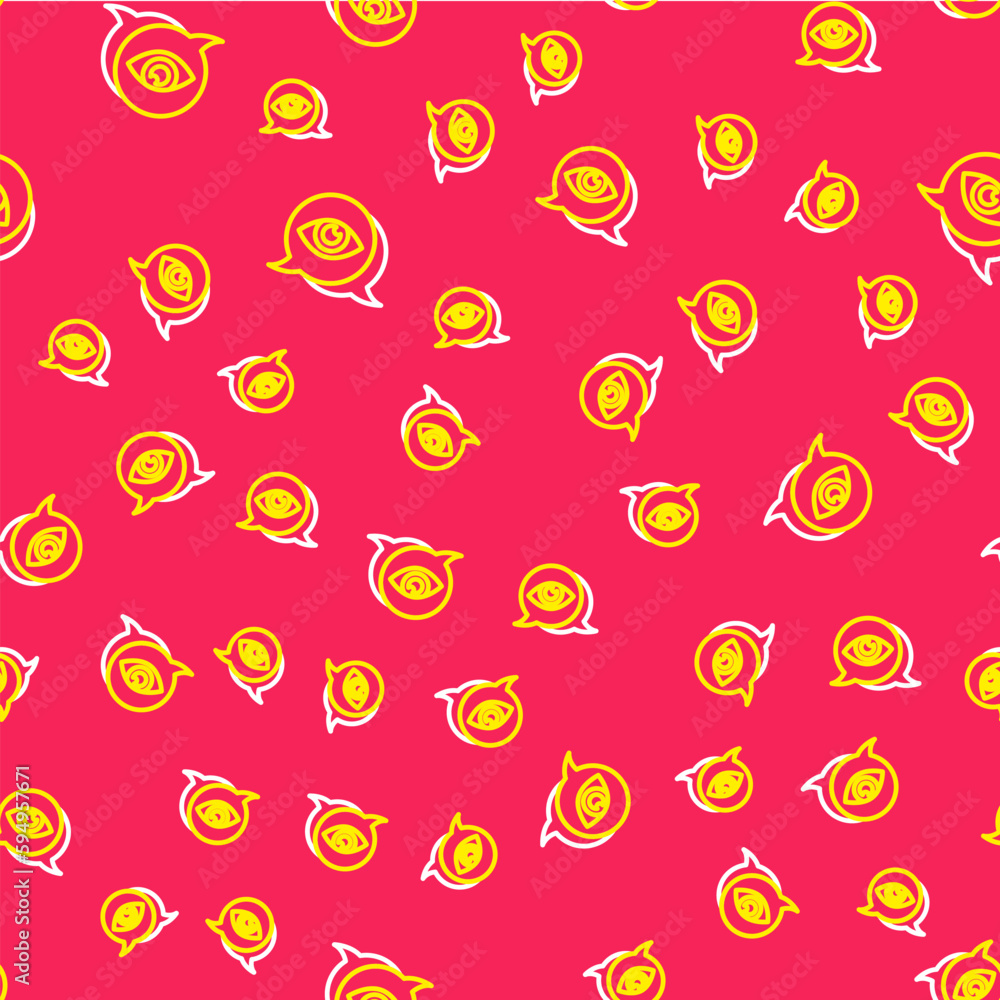 Poster line eye scan icon isolated seamless pattern on red background. scanning eye. security check symbol.