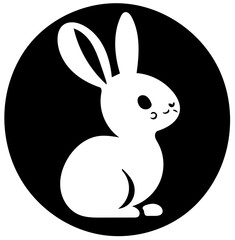 Cute Easter bunny logo design in black and white, vector illustration of a rabbit 