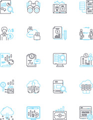 Mtary statistics linear icons set. Averages, Variance, Standard deviation, Hypothesis, Probability, Correlation, Regression line vector and concept signs. Skewness,Kurtosis,Outliers outline