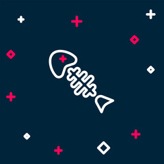 Line Fish skeleton icon isolated on blue background. Fish bone sign. Colorful outline concept. Vector