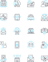 Purchase online linear icons set. Shopify, E-commerce, Checkout, Amazon, Payment, Shipping, PayPal line vector and concept signs. Cart,Digital,Discounts outline illustrations