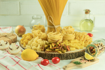 Assortment of dried pasta, Place for text