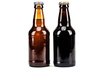 two chilled beer bottles with condensation on the glass. Generative AI