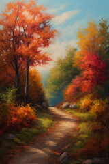 Fototapeta premium nature orange autumn leaves trees background 