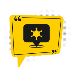 Black Hexagram sheriff icon isolated on white background. Police badge icon. Yellow speech bubble symbol. Vector