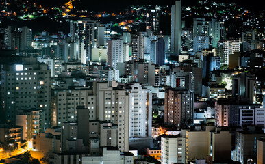 Illuminated Skyscrapers at Dusk in City Center