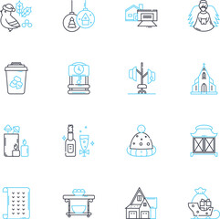 Decoration pieces linear icons set. Ornament, Sculpture, Figurine, Statue, Vase, Candle, Pottery line vector and concept signs. Crystal,Glassware,Planter outline illustrations