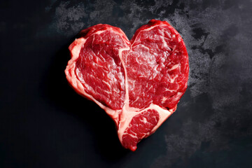Obraz na płótnie Canvas Love meat concept made with heart shape steak. Created with Generative AI technology.