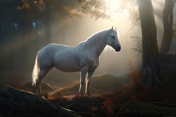 Obraz na płótnie Canvas horse in the sunset, ai generative