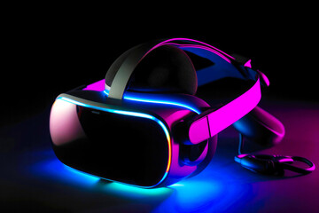 Vr headset glasses of virtual reality game simulator. Created with Generative AI technology.