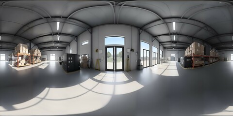 Full spherical hdri panorama 360 degrees of warehouse