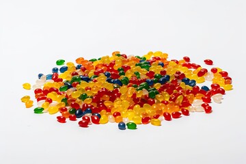 colorful pile of gummy bears on a plain white background. Generative AI