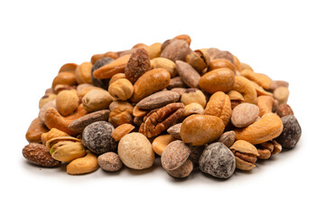 A group of almonds, pistachios, walnuts, macadamia, cashews.