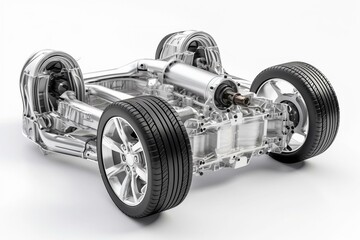 Obraz na płótnie Canvas Cutaway view of Electric Vehicle Motor with suspension on white background. 3D rendering image. Generative AI