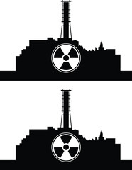 Silhouette of the Chornobyl nuclear power plant. Radioactive tragedy in Ukraine in 1986. Emblem of nuclear danger
