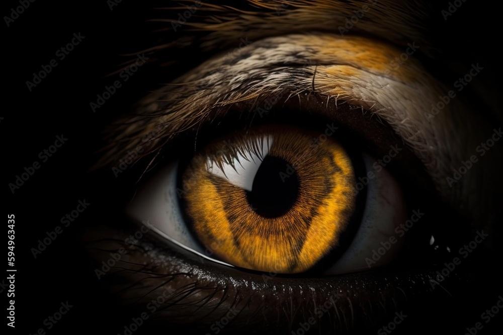 Poster close up of a tigers eye, showing the intricate details and patterns. generative ai