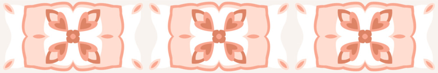 Ceramic azulejo tile pattern, majolica border patchwork. Mexican decor, talavera, portuguese design of pottery ornaments. Mediterranean Italian, Spanish vector illustration