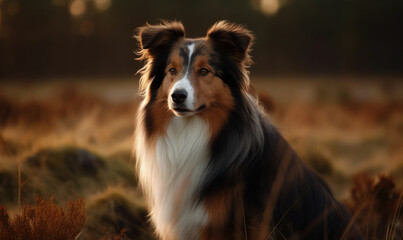 Fototapeta premium photo of collie, working dog breed in its natural habitat. Generative AI