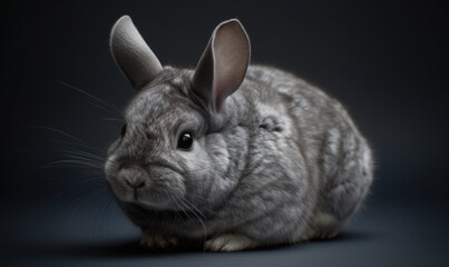 photo of chinchilla on dark grey blue background. Generative AI