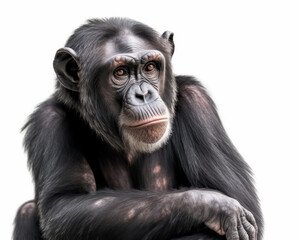 photo of chimpanzee isolated on white background. Generative AI