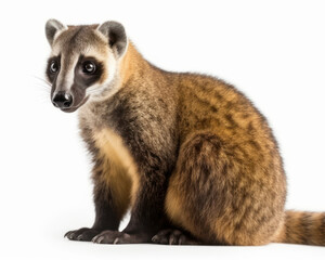 Fototapeta premium photo of coati (genus Nasua) isolated on white background. Generative AI