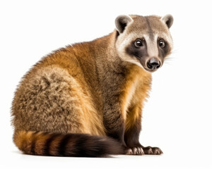 photo of coati (genus Nasua) isolated on white background. Generative AI