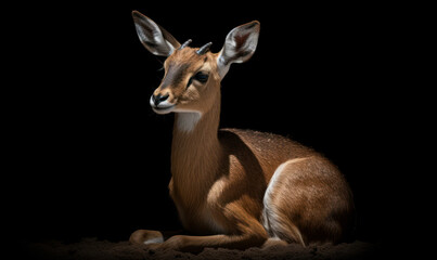 photo of chiru (Panthalops hodgsoni), also called Tibetan antelope on black background. Generative AI