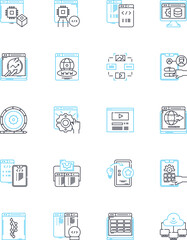Technician linear icons set. Expert, Skilled, Trained, Professional, Experienced, Analytical, Precise line vector and concept signs. Resourceful,Innovative,Meticulous outline illustrations