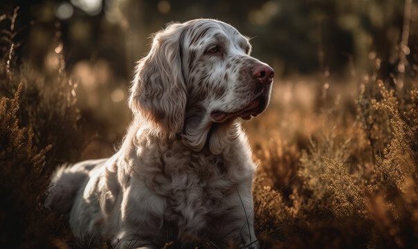 photo of Clumber spaniel in its natural habitat. Generative AI