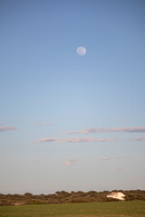 country house with blue sky landscape with day moon