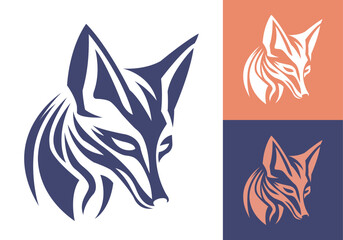 Fox head company logo vector line art illustration on dark and white background. Fox face business logo design.