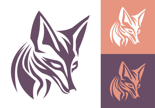 Fox face front view logotype line art eps vector art image illustration. Fox head business company logo design and brand identity graphic.