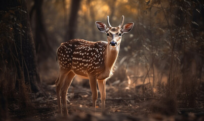 Naklejka na ściany i meble photo of chital, also called Spotted Deer in its natural habitat. Generative AI