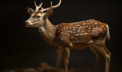photo of chital, also called Spotted Deer on black background. Generative AI