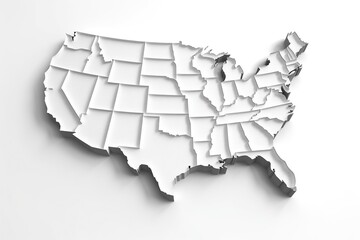 United states of america map on white background. tiered 3d render of empty USA territory. geographic area levels visualization. generative AI - obrazy, fototapety, plakaty